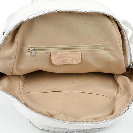 Biały Włoski Plecak Damski Skórzany A4 damski dużo kieszeni