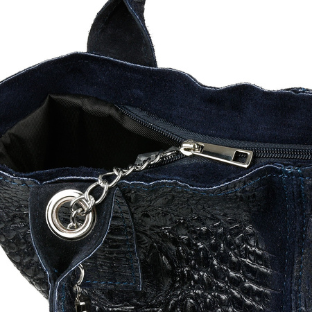 Granatowa torebka skórzana duża croco - worek
