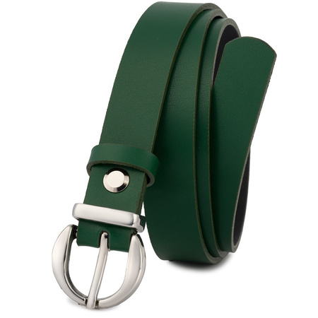 Wąski pasek damski skórzany ZIELONY. Srebrna klamra. 105 cm.
