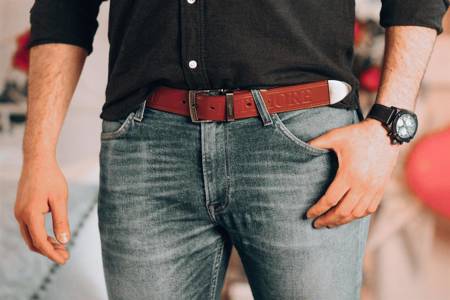 Beltimore męski skórzany pasek szeroki jeans koniak 522 brązowy, beżowy 90-105